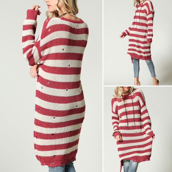 ✅NEW ARRIVAL➡️Striped Distressed Sweater Dress - Picture 2 of 6